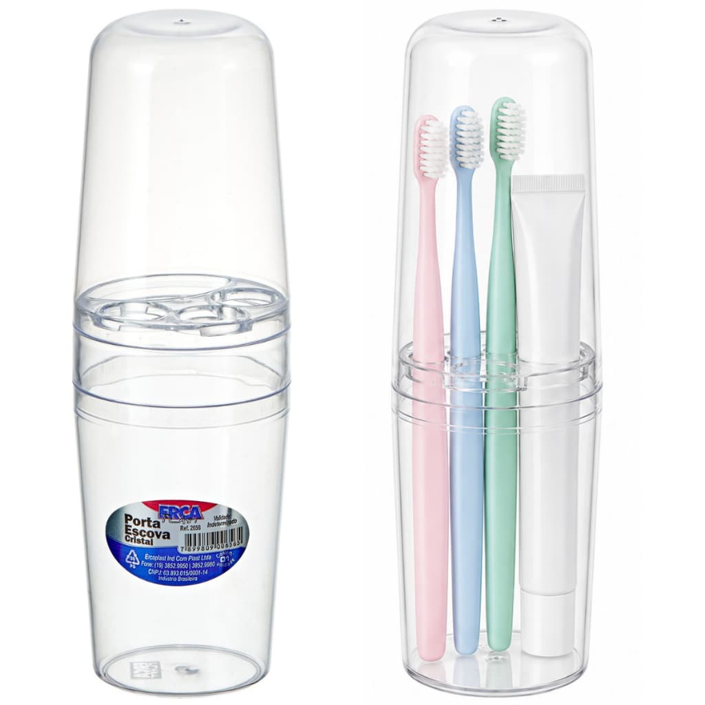 Porta Escova De Dentes Cristal Transparente Tampa Banheiro Organizador