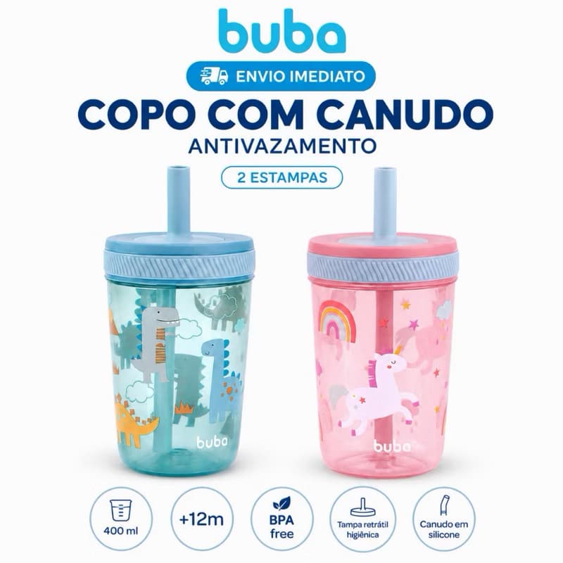 Copo Com Canudo Antivazamento Magic - Buba