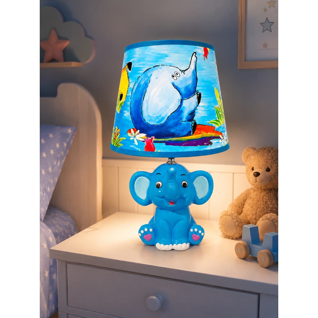 Abajur Bivolt Em Cerâmica Quarto Infantil Elefante Premium