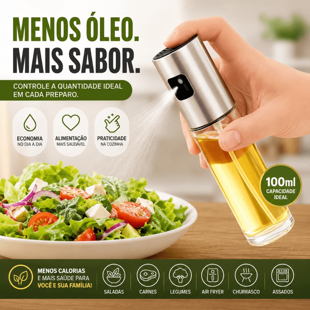 Spray Pulverizador de Azeite 100ml Vidro Borrifador Óleo Vinagre Para Air Fryer Cozinha