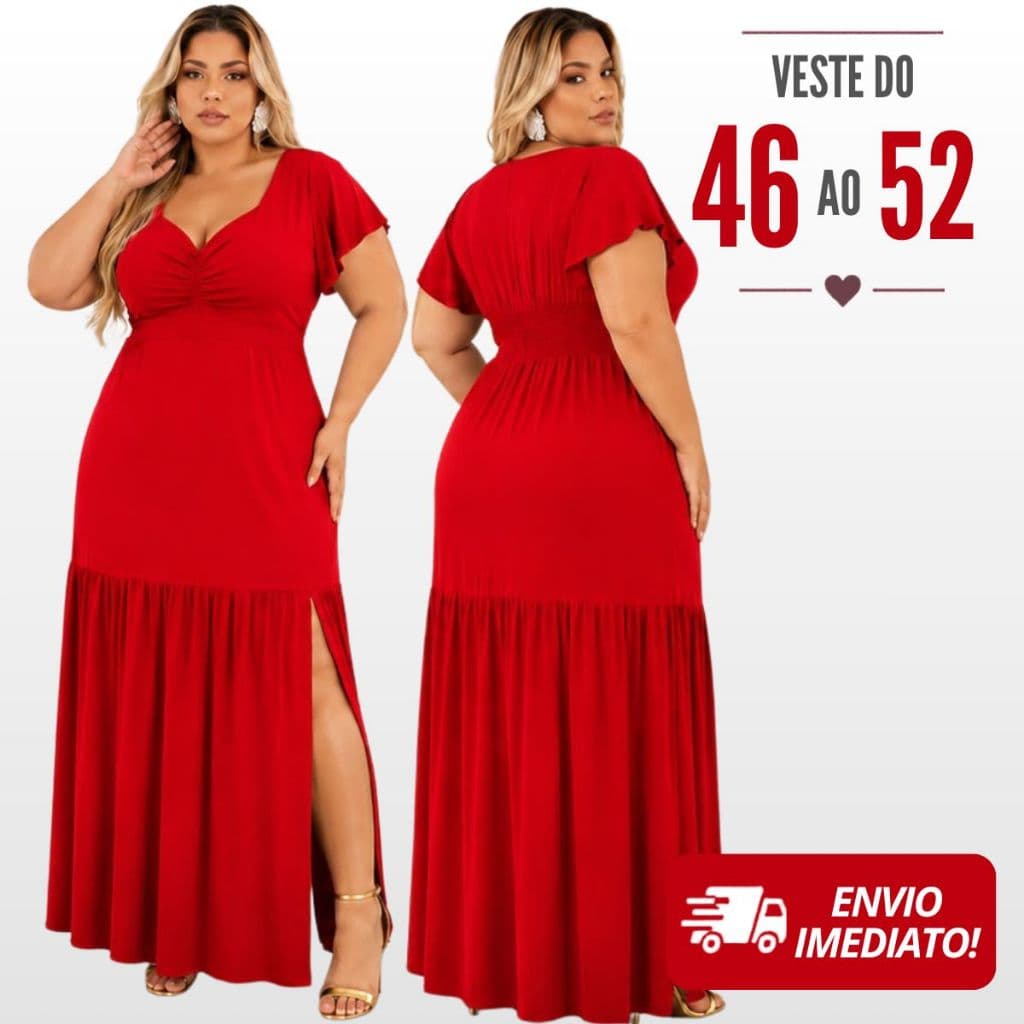 Vestido Longo Plus Size Moda Maior Crepe Dunas com Lastex | Fenda Lateral | Manga Fluída | Elegante, Sofisticado, Casual