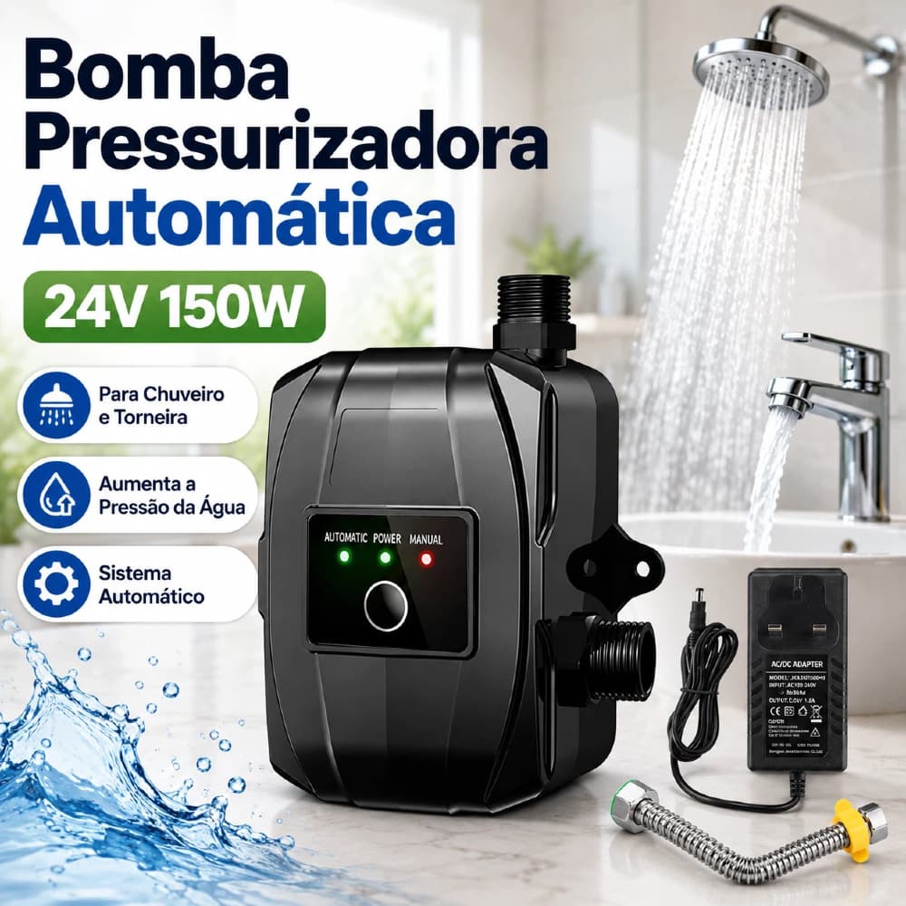 Bomba Pressurizadora de Água 24V 150W Automática para Chuveiro e Torneira