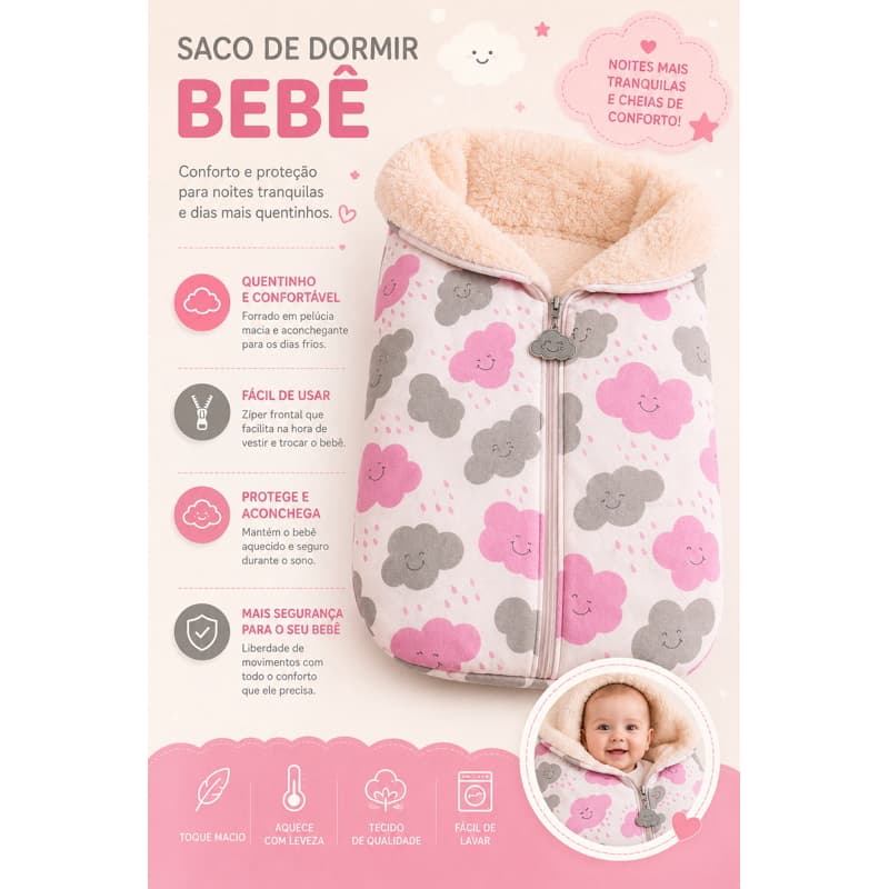 Saco de dormir com zíper para bebê com sherpa quentinho para recém nascido