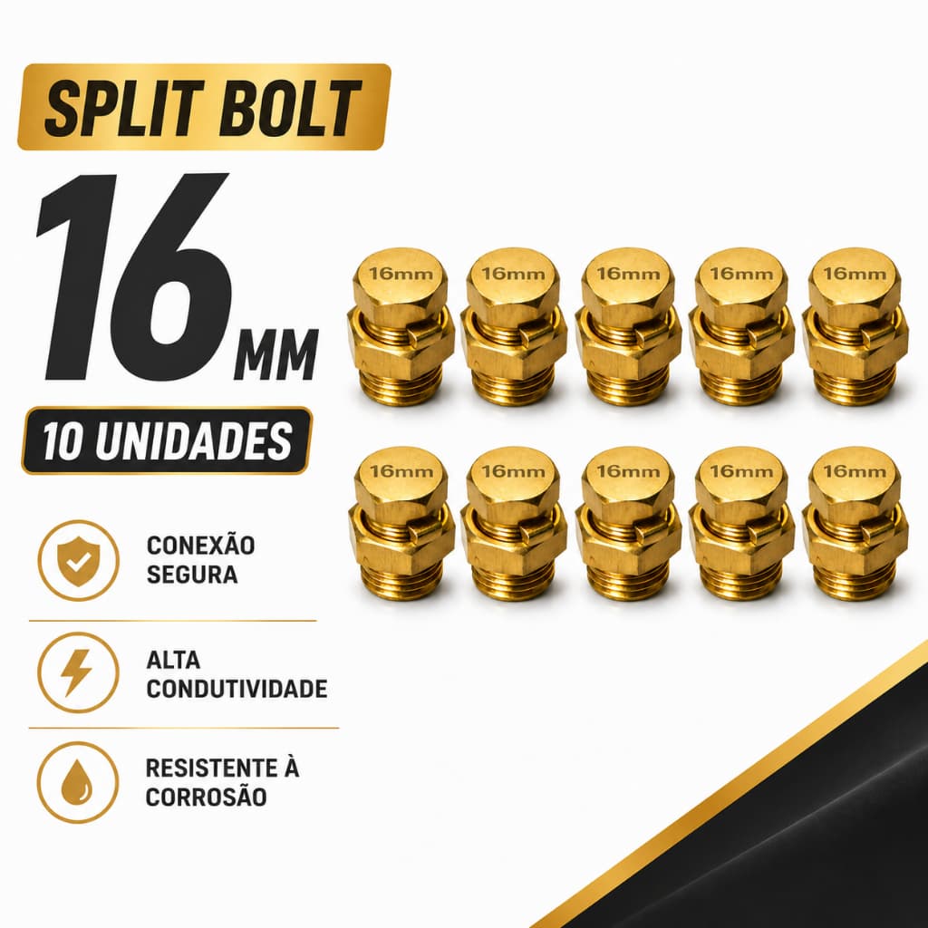 Kit 10 Conector Split Bolt Parafuso Fendido Cabo E Fio 16mm