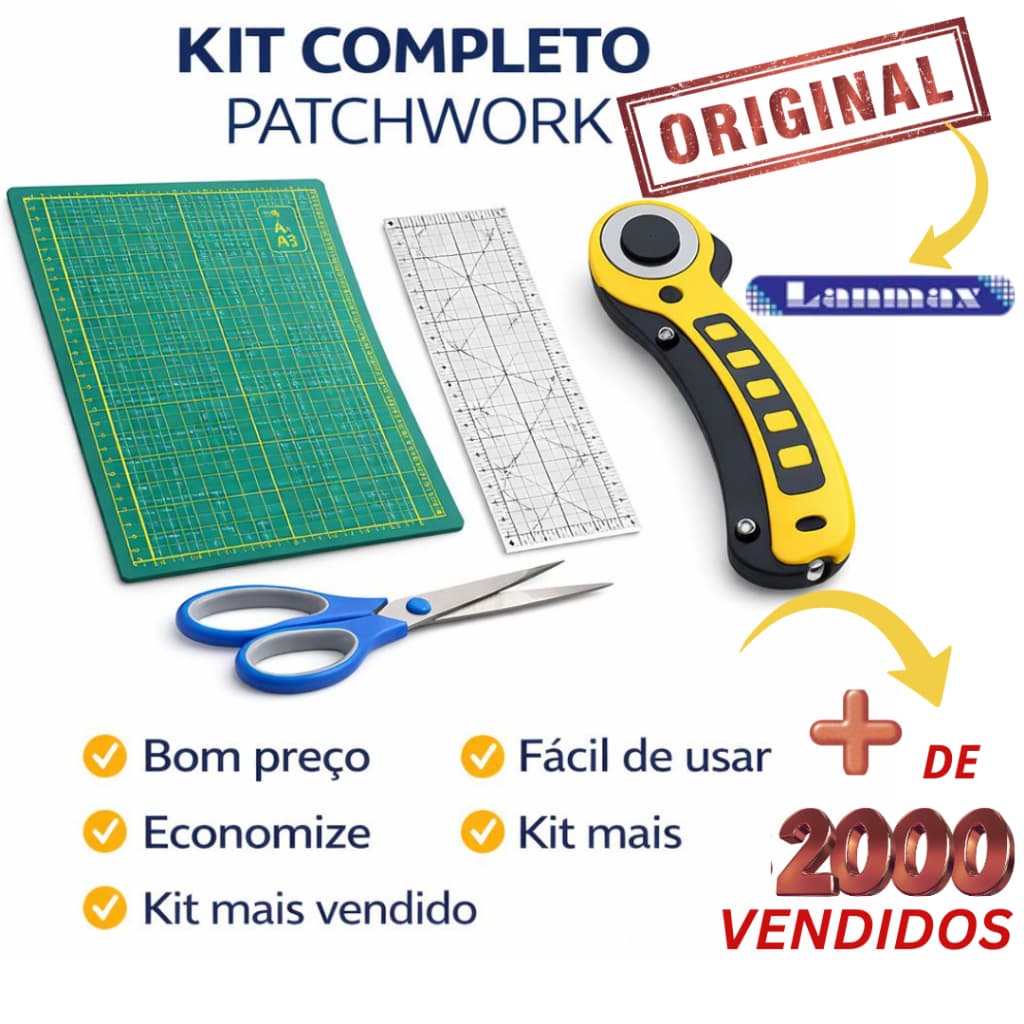 Kit Patchwork Profissional Base De Corte A3 45x30 Cortador Circular Régua Tesoura Costura Criativa Scrapbook