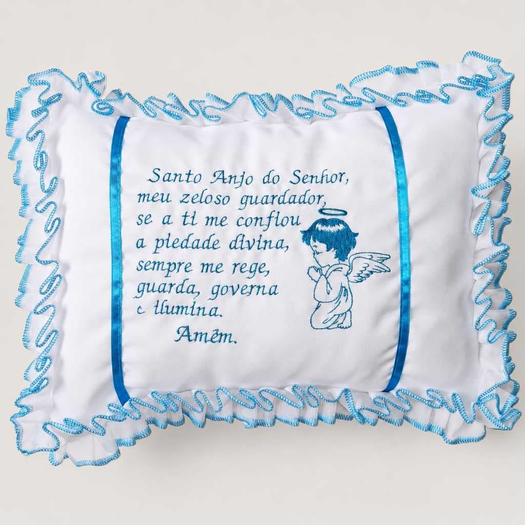 ALMOFADA PARA BERCO BORDADA COM REFIL DE SILICONE SANTO ANJO