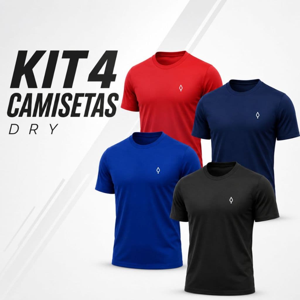 Kit 4 Camisetas Masculina Dry Leve Blusa Manga Curta Treino Corrida Leve e Confortável