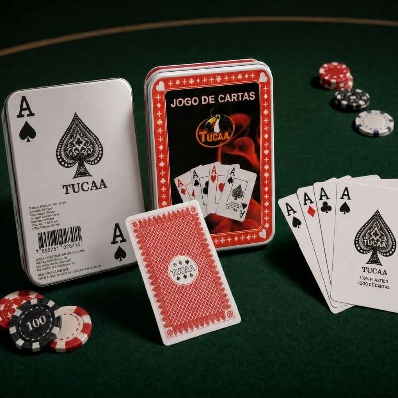 Baralho Tucca Profissional 2 Baralhos 104 Cartas Lata Colecionável Vermelho Verde Preto