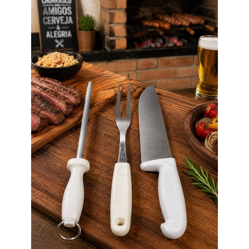 Kit de Churrasco Conjunto de 3 Faca,chaira e garfo