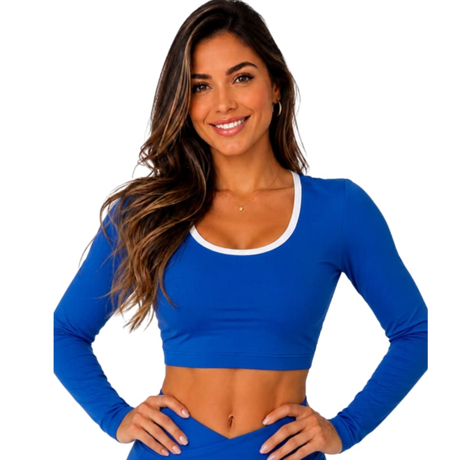 Blusa Cropped Manga Comprida Academia Suplex Compressão Treino Feminino Inverno Fitness