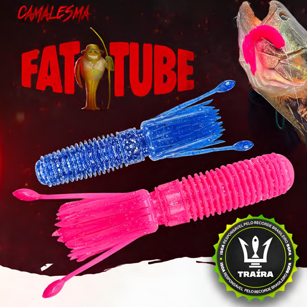 Isca Soft FAT TUBE Camalesma 10cm (3un) Criatura Tube Artificial Traíra Traírão Black Bass Tucunaré