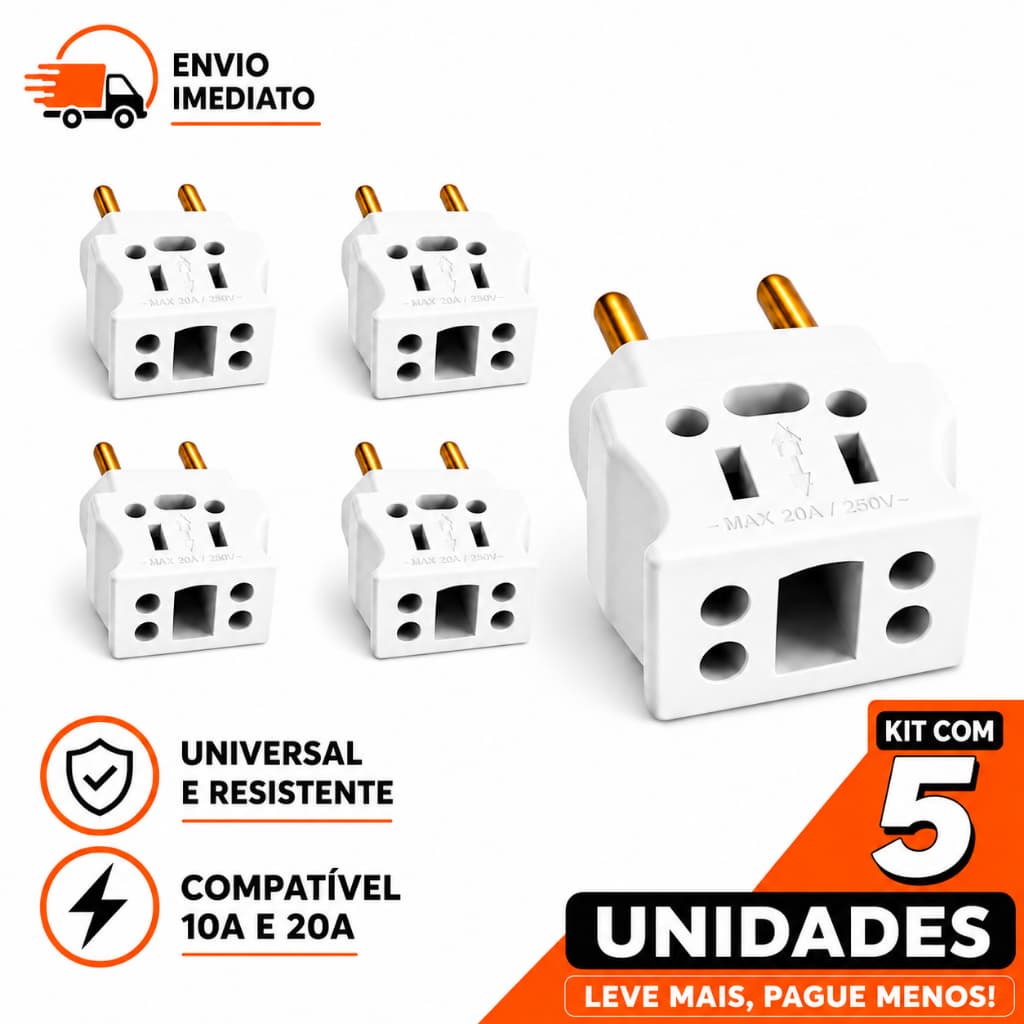 Adaptador de Tomada T Benjamin Bob Esponja 10A 20A 3 entradas 250V Pino Grosso Universal Bivolt