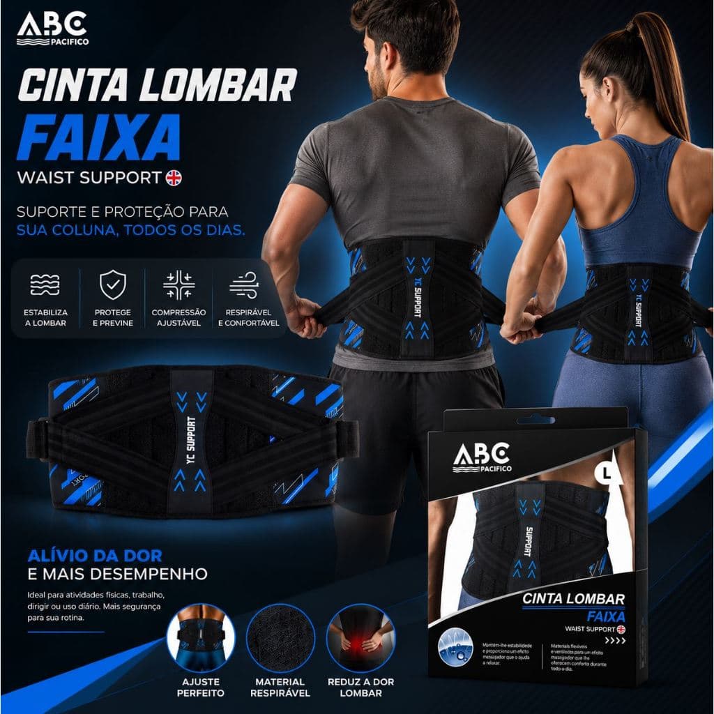 Cinta Lombar Premium Ortopédica Ajustável Suporte Coluna Costas 3 Tamanhos - M, L e XL