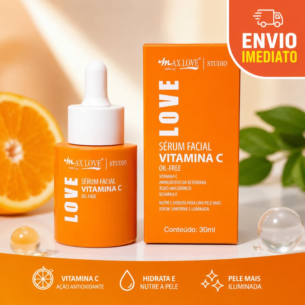 Sérum Facial Vitamina C Max Love 30ml Ácido Hialurônico Clareador Facial
