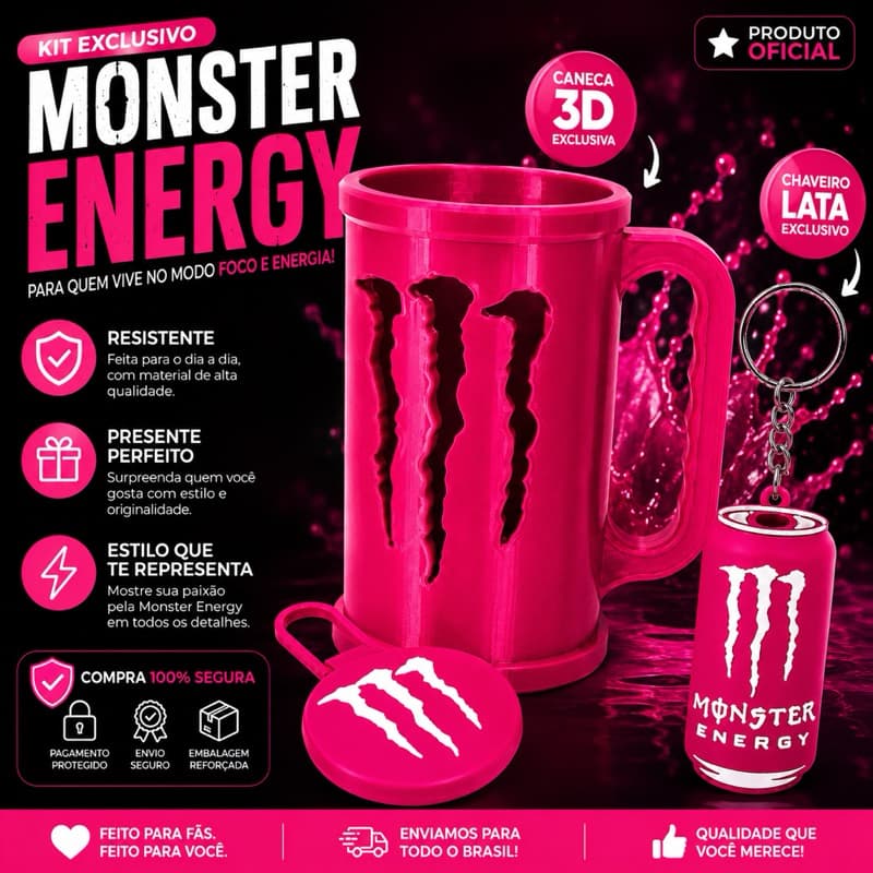 Suporte para Lata Monster 473ml com Tampa Protetora + Abridor de Lata monster
