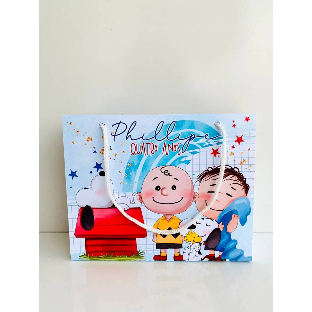 Sacolinhas Snoopy Menino Personalizadas Kit Festa Infantil Pegue e Monte
