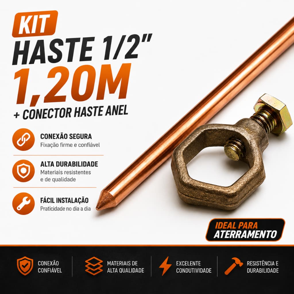 Haste Aterramento 10mmx1,2m Cobre c/ Conector Haste Anel 5/8