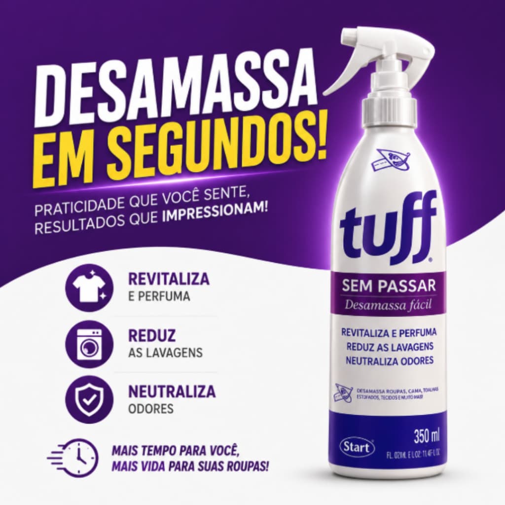 Tuff Sem Passar Desamassa Fácil Perfuma Roupas e Neutraliza Odores Spray 350ml PROMOÇÃO ILIMITADA