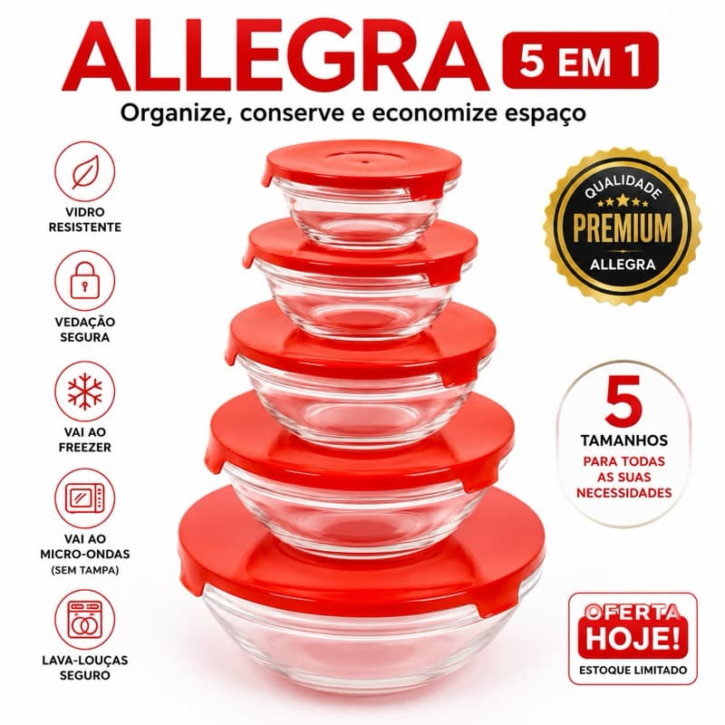 Kit 5 Potes Vidro Com Tampa Hermetica Organização Cozinha Armazenamento