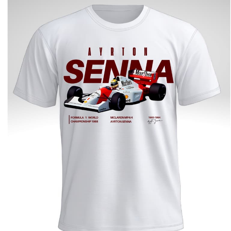 Camiseta Senna Vintage Algodão Premium Estampa Masculina Feminina Confortável Casual