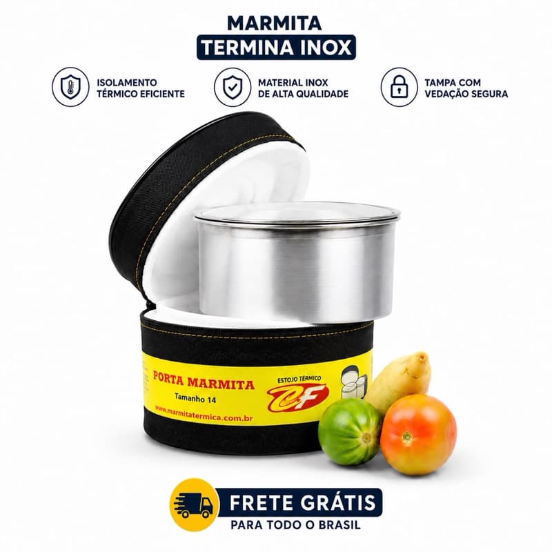 Marmita Térmica inox revestida com isopor estojo com zíper comida quente por 6 horas