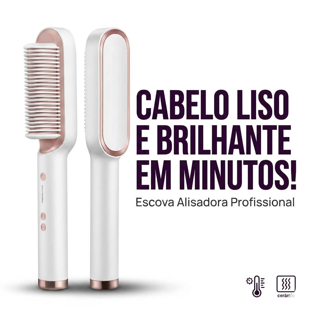 Escova Alisadora Elétrica Bivolt Temperatura Ajustável Anti Queimadura PTC Profissional 45W