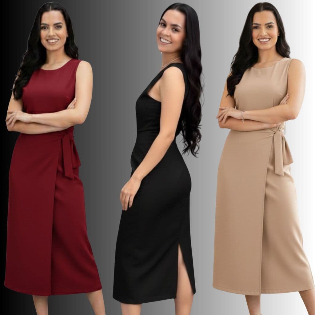 Vestido Midi Feminino Alfaiataria Premium com Fenda Traseira Elegante Elegante Social