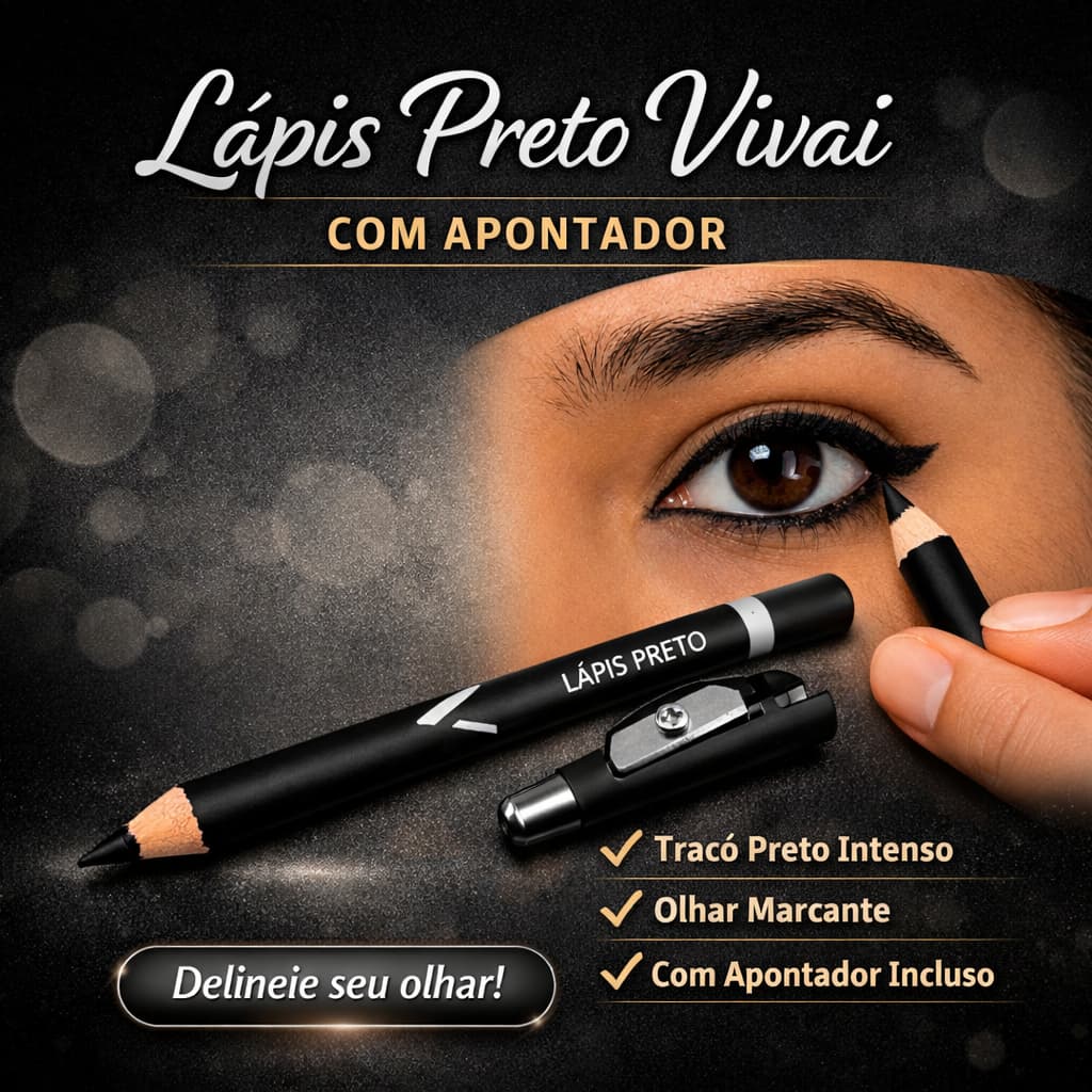 KIT com 2 Lápis de Olhos Preto Vivai com Apontador - Alta Pigmentação e Duração