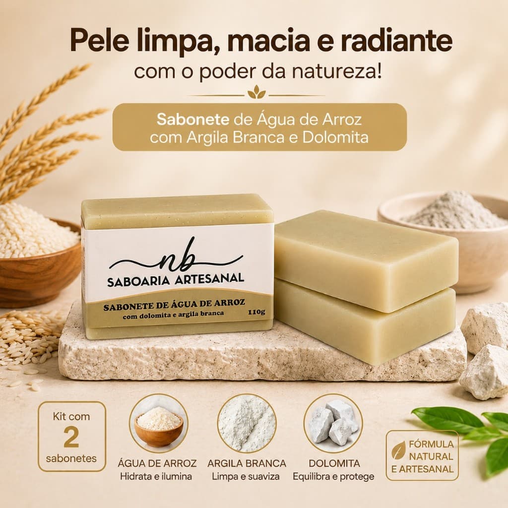 Kit 2 Sabonetes Água de Arroz Potente Clareador e Tira Manchas