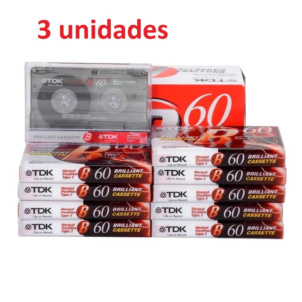 3 unidades Fita Cassete K7 TDK 60min