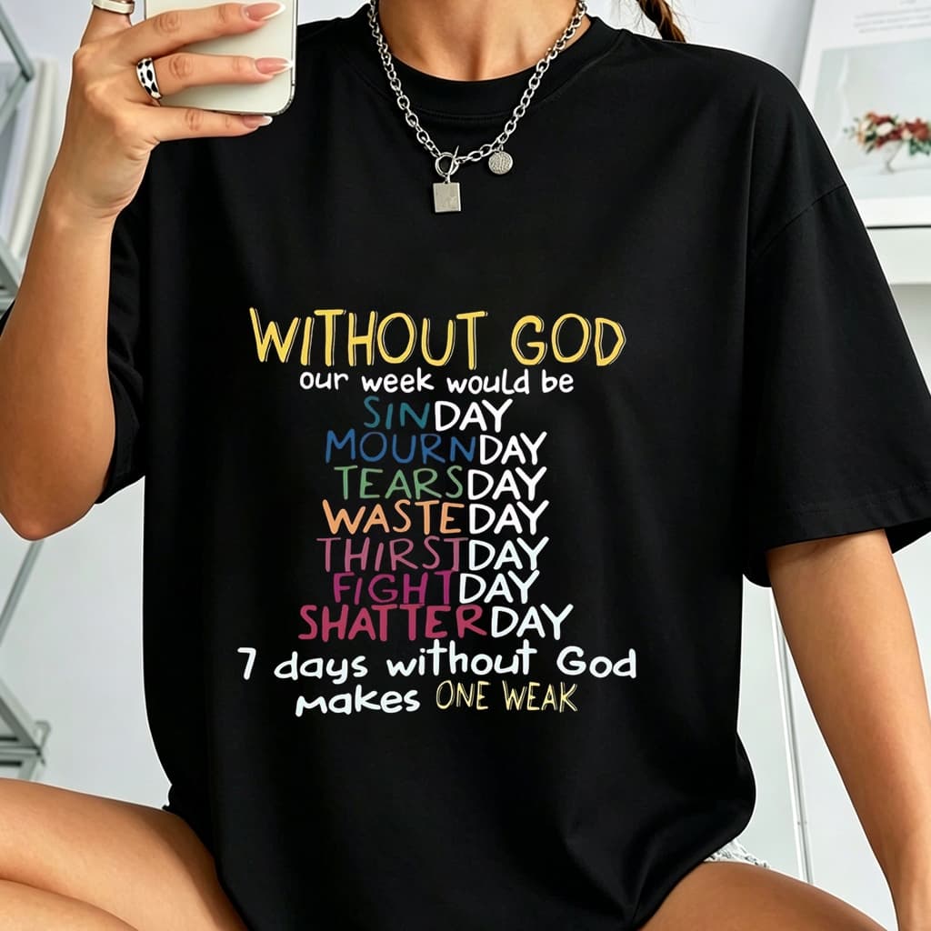 Camiseta Feminina Estampa Religiosa Without God 100% Algodão Estampa Colorida