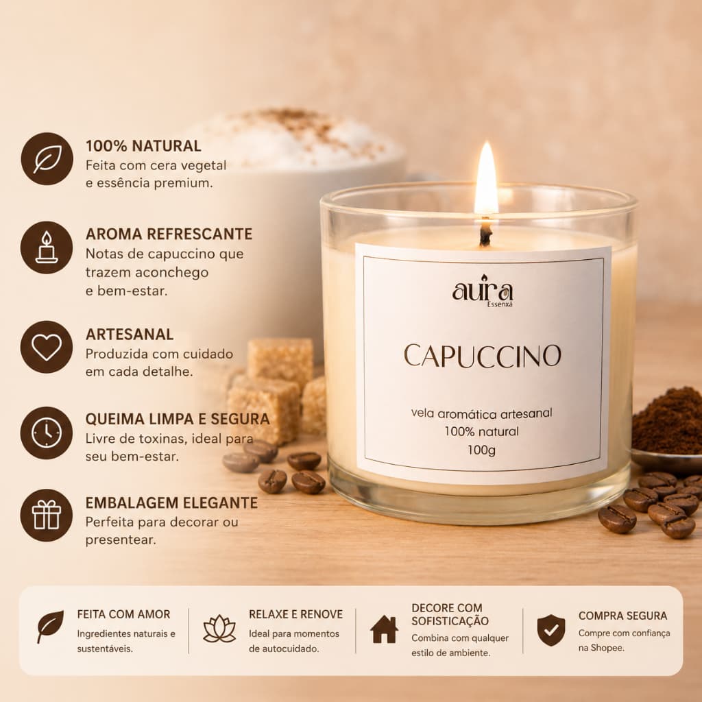 Vela aromática artesanal capuccino