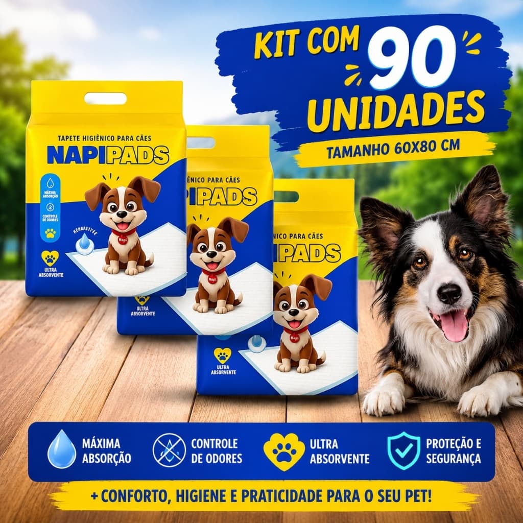 Tapetes Higiênicos 80x60 90 unidades Napi Pads para Cachorro Pets Grande Ultra Absorção