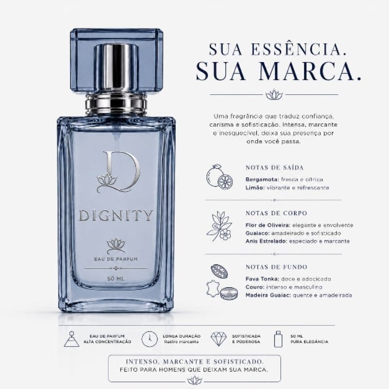 Perfume Masculino Dignity Parfum 50ml Inspiração ArmanCode Alta Fixação Elegância Sofisticação