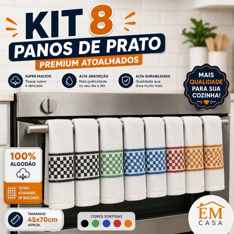Kit 8 Panos de Copa Jacquard Premium 100% Algodão Felpudo Grande Alta Absorção