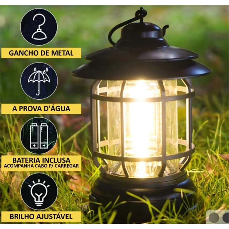 Luminária Led Retrô Candieiro Lamparina Lampião Lâmpada Led Decoração Recarregável
