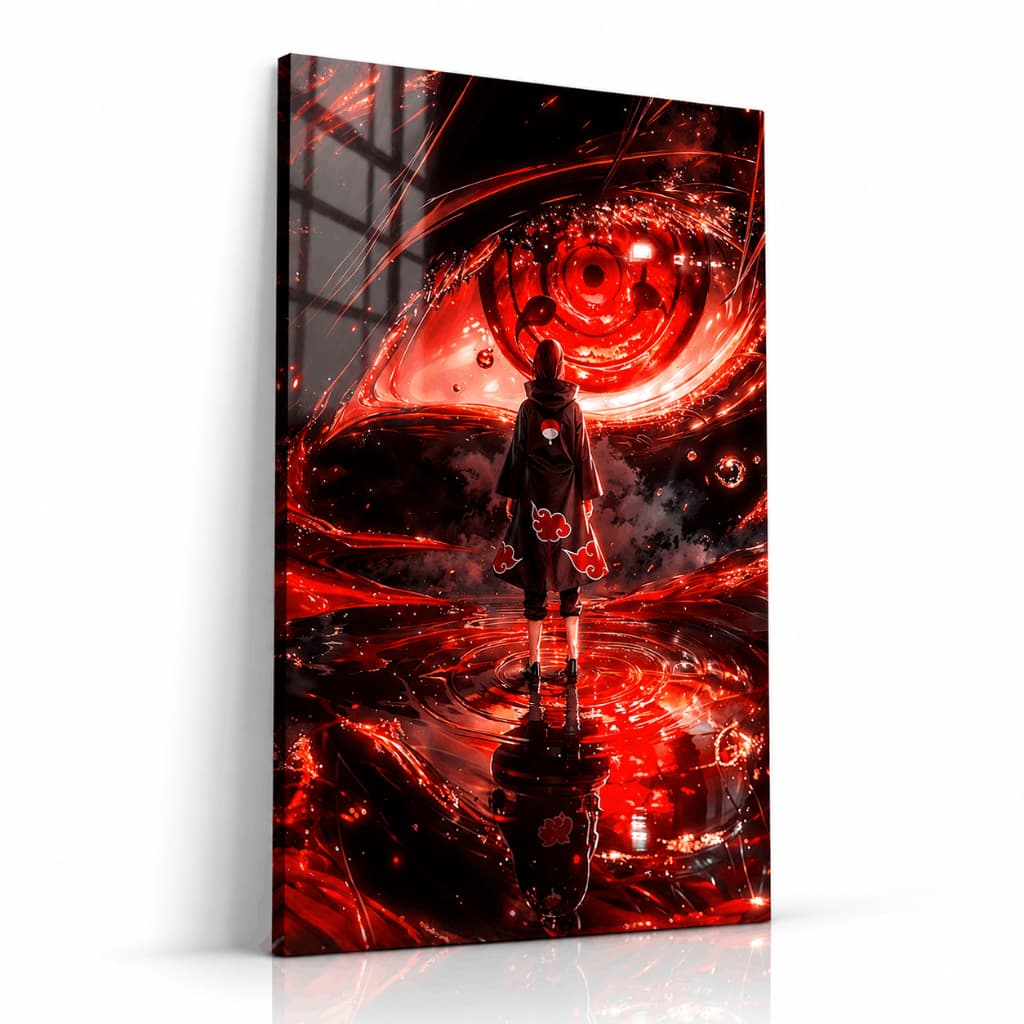 Quadro Decorativo Anime Olho Vermelho em MDF Arte Ninja Vermelha para Quarto Gamer Otaku Geek