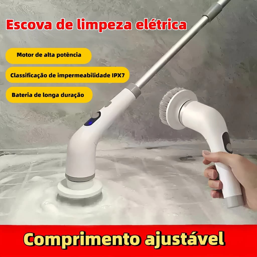 Escova de limpeza elétrica multifuncional sem fio 9 em 1 que limpa eficazmente o rejunte e as manchas dos azulejos.