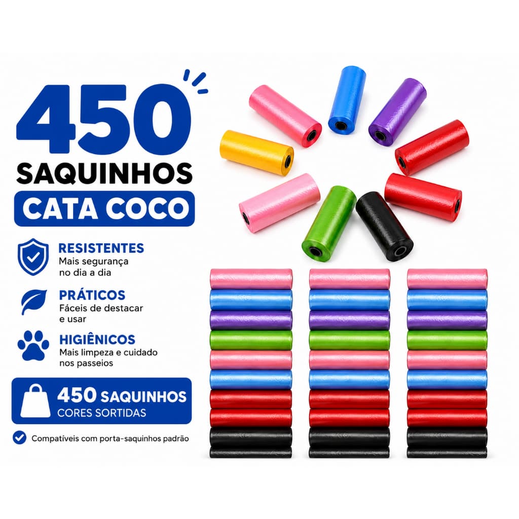 Kit 30 Rolinhos Refil de Saquinhos de Lixo Pet (450 saquinhos) Cata caca, Higiene