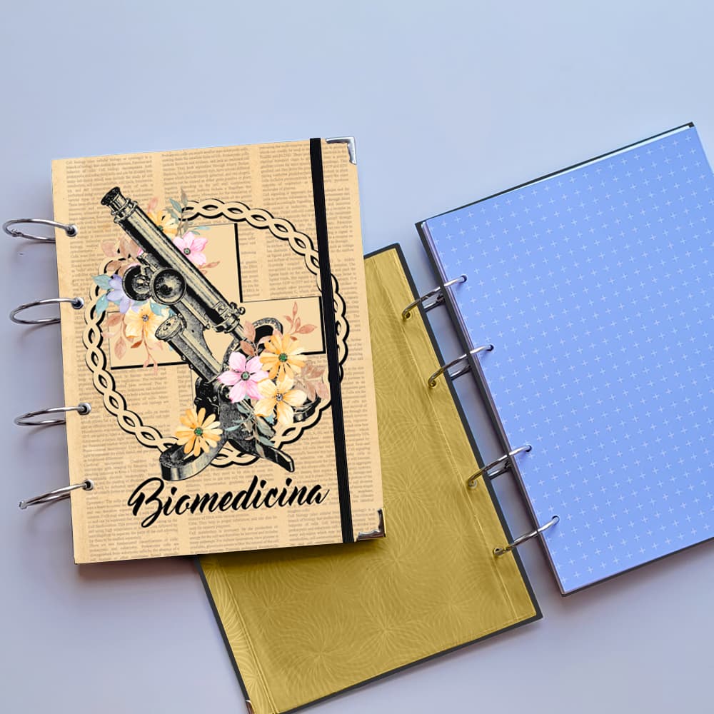 Caderno Argolado Biomedicina Vintage (Capa e Argolas) Universitário Colegial A5 Fichário biomedica biomedico