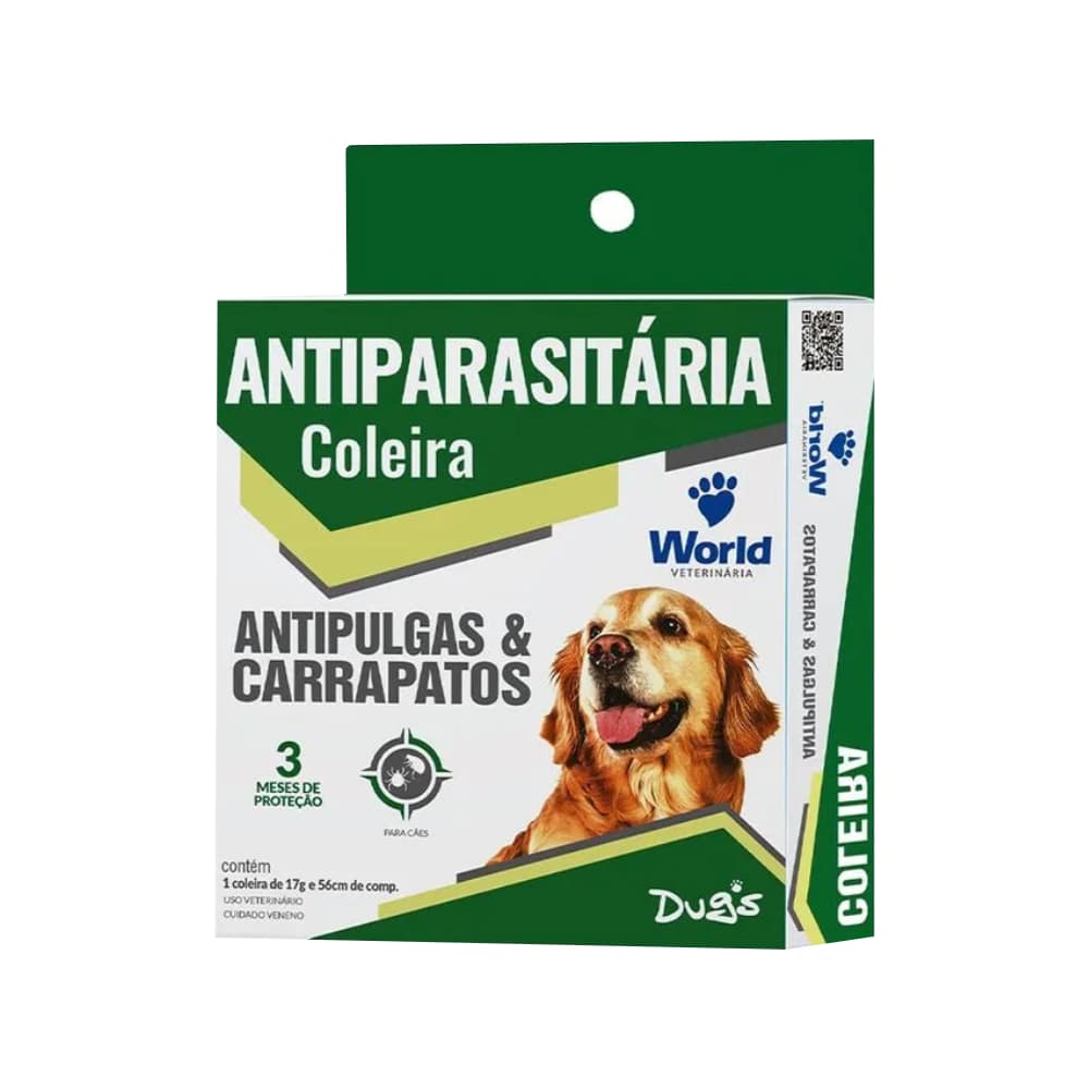 Coleira Dugs Antipulgas e Carrapatos 56cm 3 Meses de Proteção Cães World