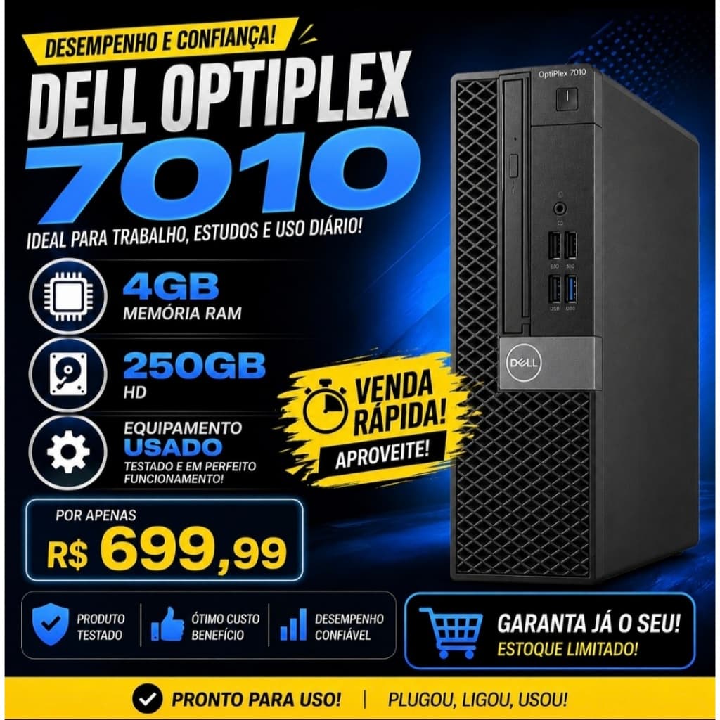 cpu dell optiplex 7010 hd 250 4gb de ram
