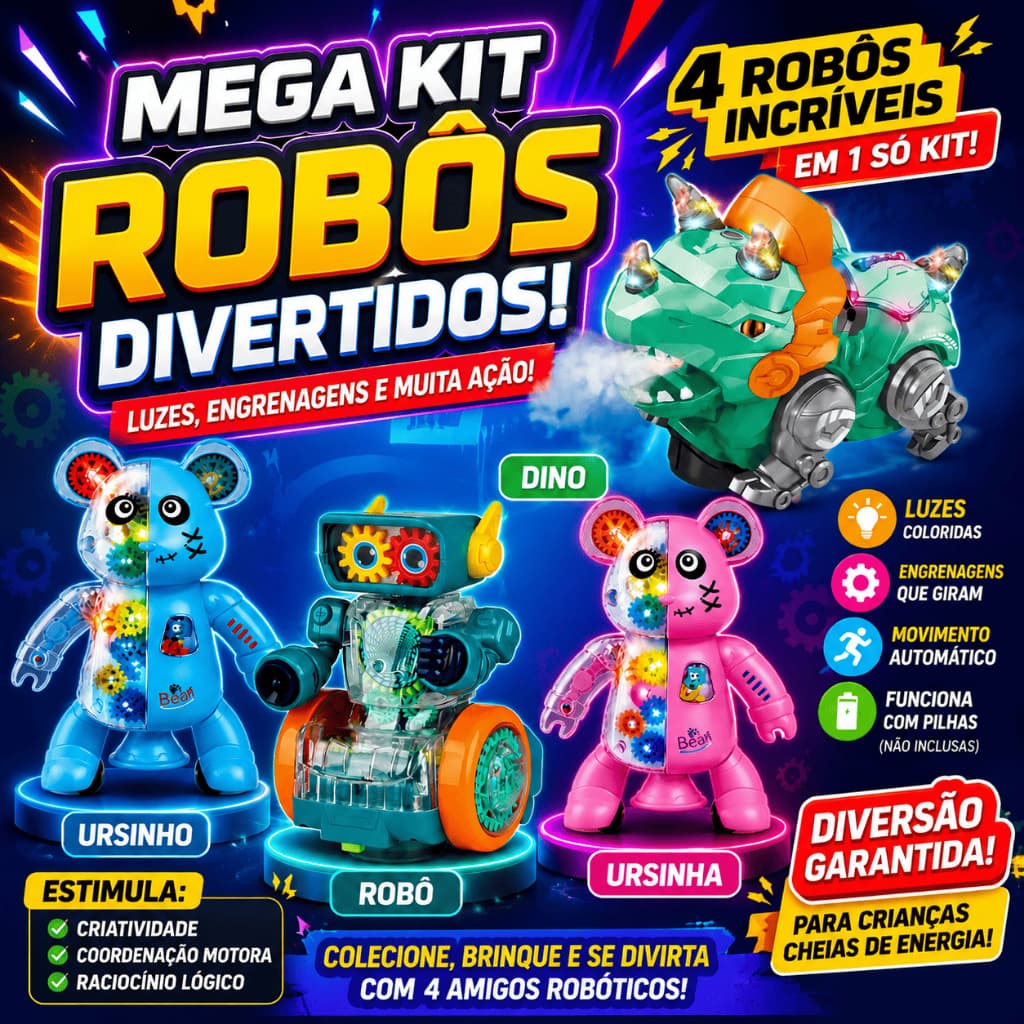 Robôs Brinquedo Infantil Com Luzes LED Engrenagens Movimento Automático Dinossauro Robô Ursinho Educativo Criança