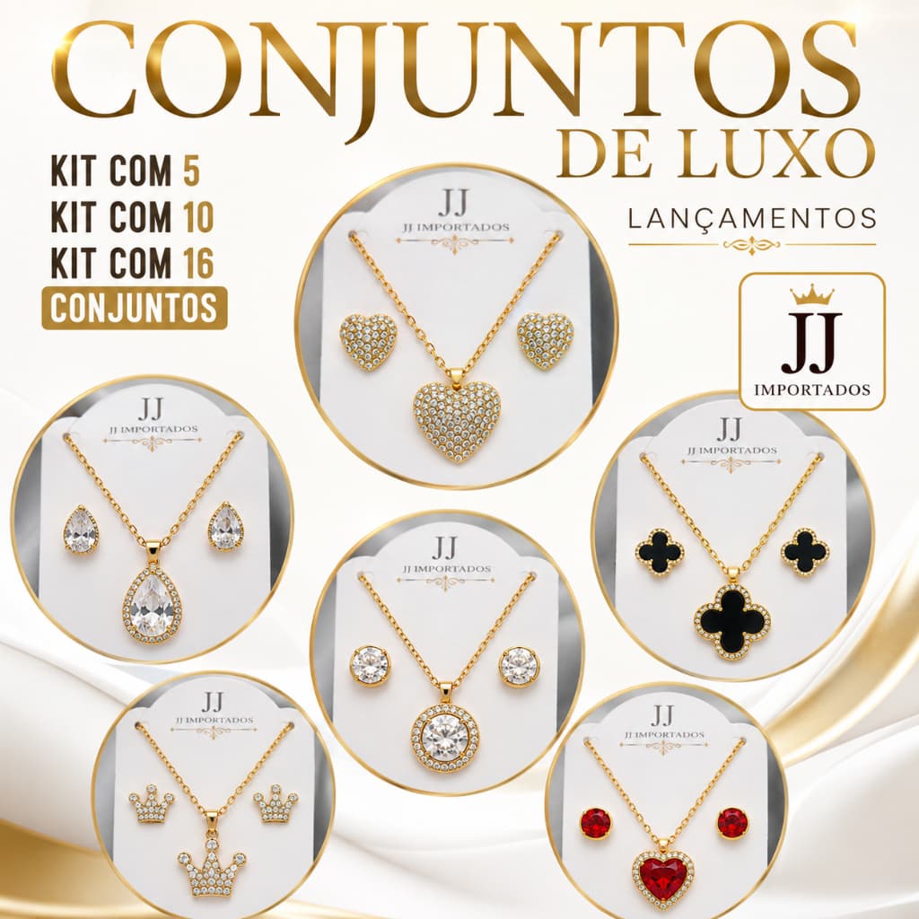 Conjuntos de Luxo Folheados | Kit com 5, 10 ou 16 Conjuntos | Lançamentos Exclusivos💎