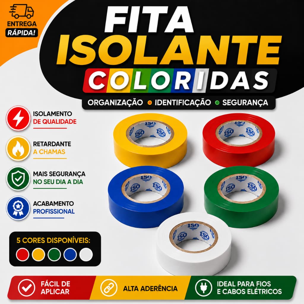 15/10/05 Uni Fita Isolante  5M Pvc Preta Colorida Antichama Alta Adesivo Fio Isolamento Cabo Conserto Reparo