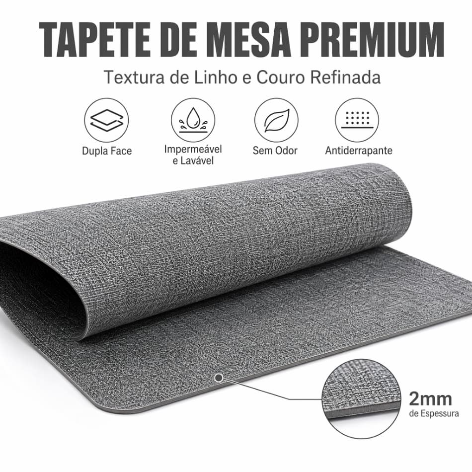 Tapete de Mesa Premium Textura Linho 40x80cm, Mousepad Grande Resistente à Água para Escritório e Gamer