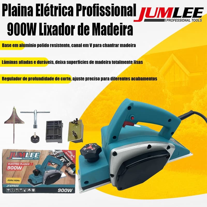 Plaina Elétrica Madeira 900W Profissional 110V/220V Manual Ajustável 82mm Industrial JUMLEE