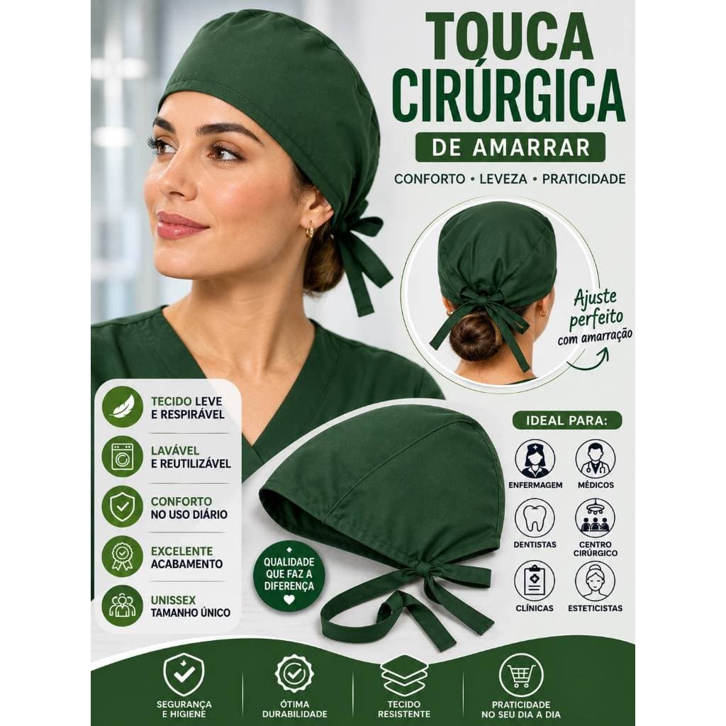 Touca cirúrgica Masculina Feminina tecido oxford Hospitalar, não amassa, seca rápido