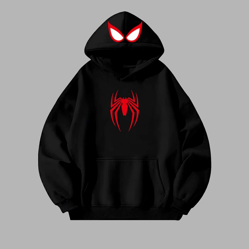 Moletom Canguru ARANHA Streetwear Unissex Estampado Spider Blusa De Frio Flanelado Confortável Capuz