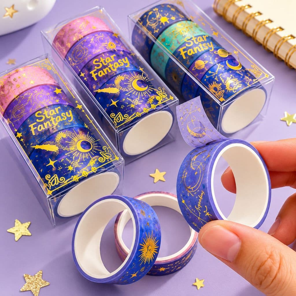 Kit 5 pç de Fita Adesivas Washi Tape Estampada Céu Estrelado - Ideal para presentes e decorações